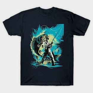 Double Exposure of Fish and Fisherman T-Shirt